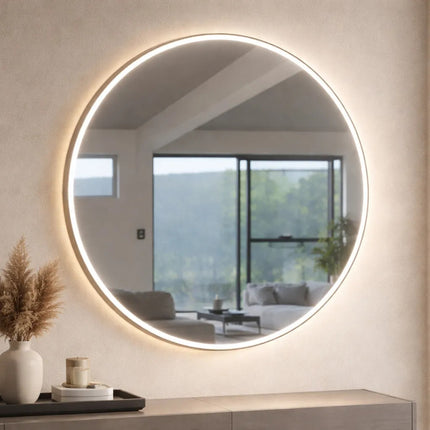 Espejo Redondo Con Led 71cmts Borde Aluminio Color Gris