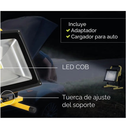 Reflector Led De Obra 50w Portatil Recargable Amarillo Blanco Frío