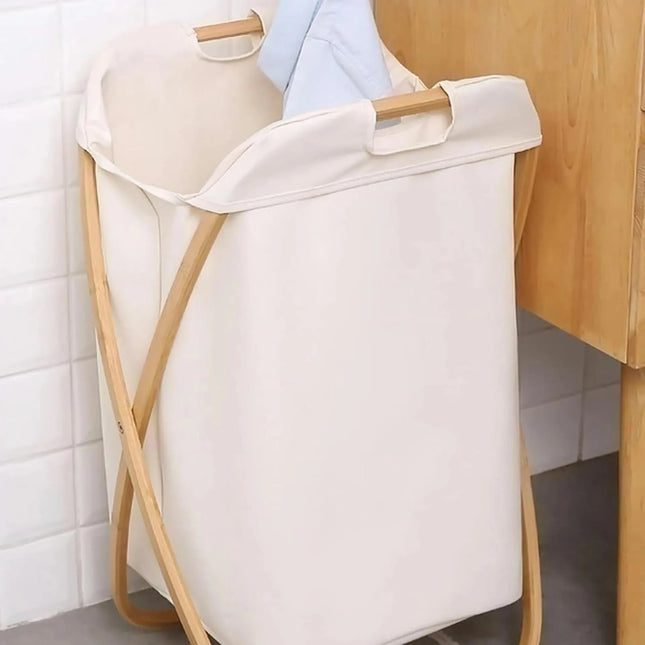 Canasto Cesto Plegable Para Ropa Con Asa Y Soporte De Madera