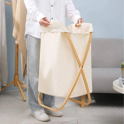 Canasto Cesto Plegable Para Ropa Con Asa Y Soporte De Madera