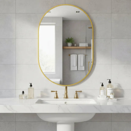 Espejo Decorativo De Pared Ovalado Marco Metálico Dorado