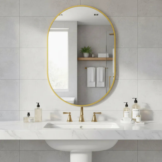 Espejo Decorativo De Pared Ovalado Marco Metálico Dorado