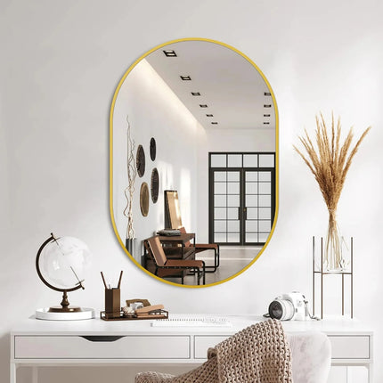 Espejo Decorativo De Pared Ovalado Marco Metálico Dorado