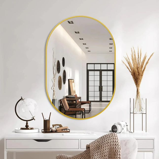 Espejo Decorativo De Pared Ovalado Marco Metálico Dorado