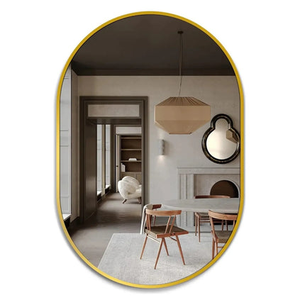 Espejo Decorativo De Pared Ovalado Marco Metálico Dorado