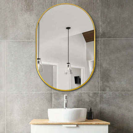 Espejo Decorativo De Pared Ovalado Marco Metálico Dorado