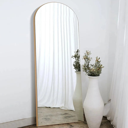 Espejo Decorativo Funcional De Pie Ovalado Con Borde Dorado