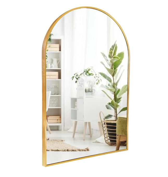 Espejo Forma De Arco Para Pared Con Marco Metálico Dorado
