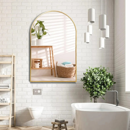 Espejo Forma De Arco Para Pared Con Marco Metálico Dorado