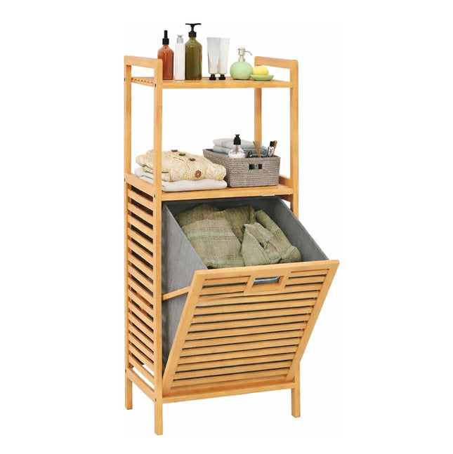 Estantería Organizador De Bambú Con Cesto De Ropa Para Baño