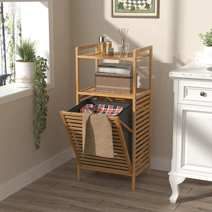 Estantería Organizador De Bambú Con Cesto De Ropa Para Baño