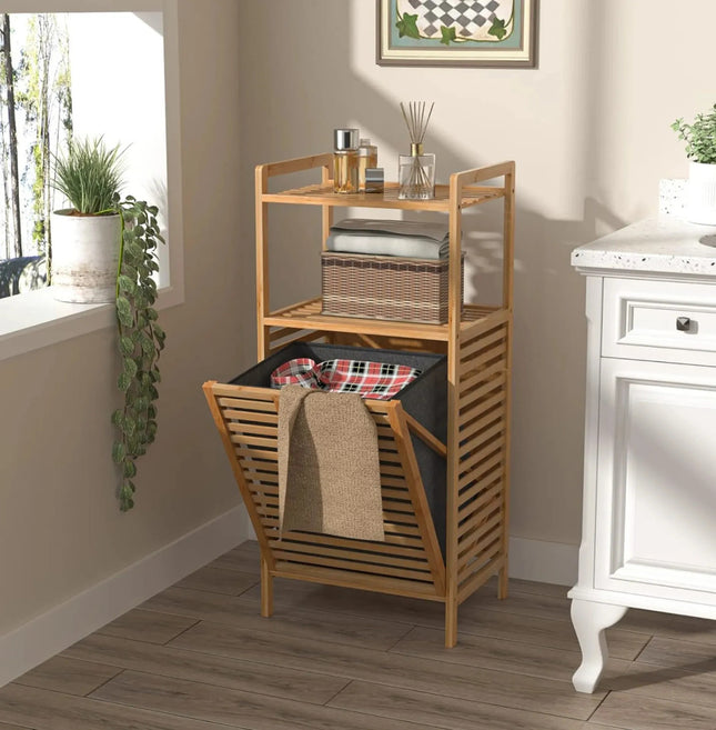 Estantería Organizador De Bambú Con Cesto De Ropa Para Baño