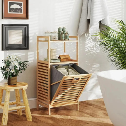 Estantería Organizador De Bambú Con Cesto De Ropa Para Baño