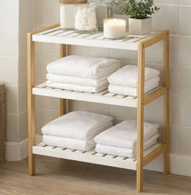 Mueble Estantería Madera Bambú 3 Niveles Color Blanco